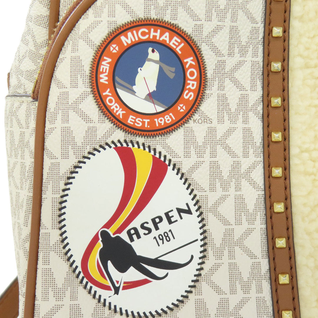 MICHAEL KORS Backpack PVC white MK Signature ASPEN ABBEY MEDIUM Women Used Authentic