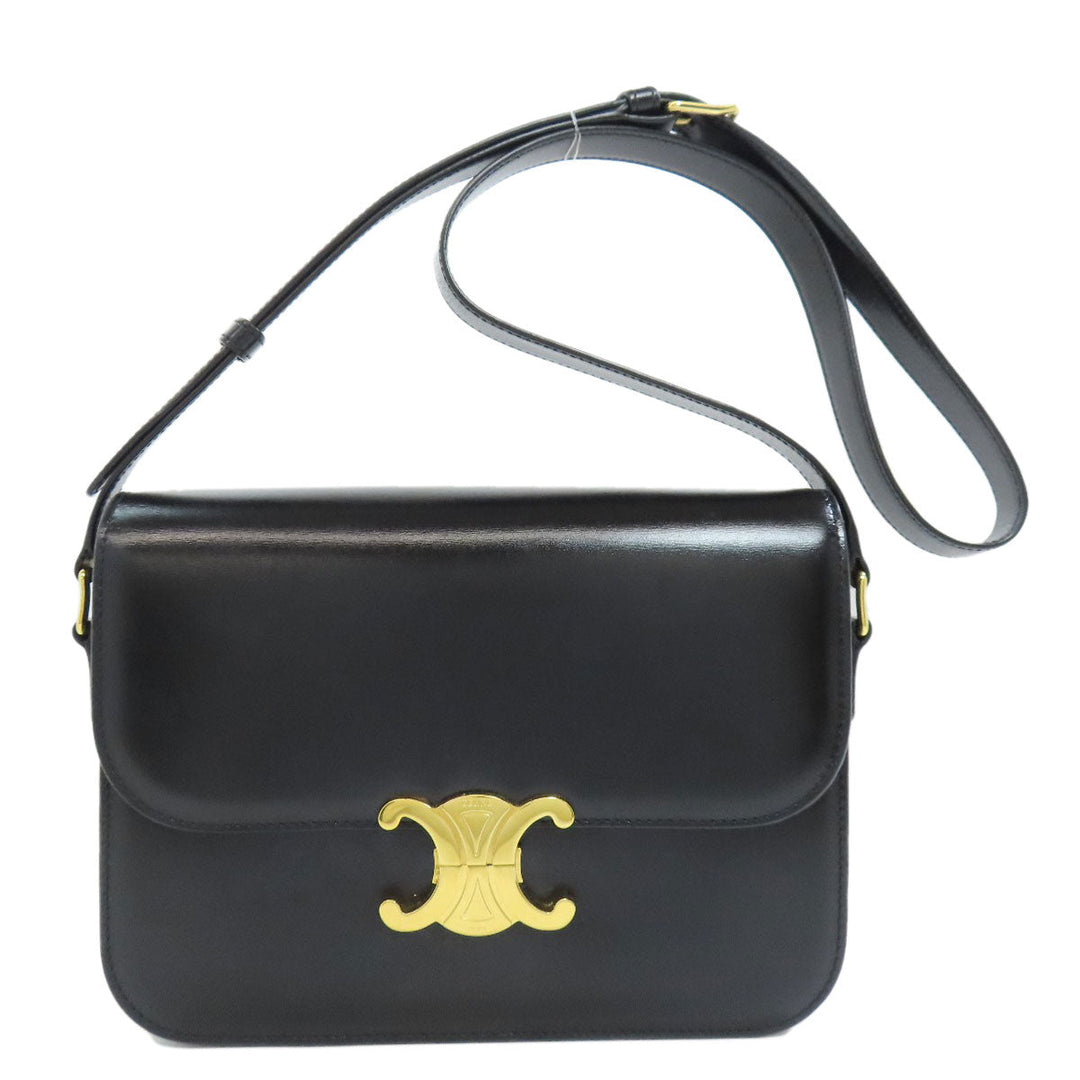 CELINE Shoulder Bag Calfskin black Triomphe Women Used Authentic
