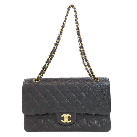CHANEL Shoulder Bag Grained Calfskin Skin black ChainShoulder Gold Metal