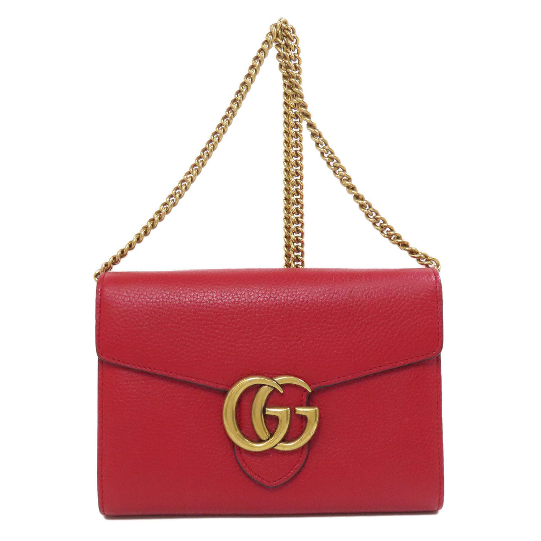 GUCCI Long Wallet Purse 401232 leather Red GG Marmont Chain Wallet