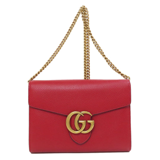 GUCCI Long Wallet Purse 401232 leather Red GG Marmont Chain Wallet