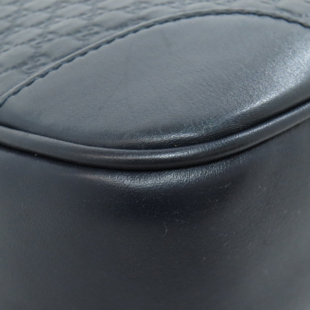 GUCCI Shoulder Bag 449413 leather Navy GG Signature Microsima Outlet Women Used Authentic