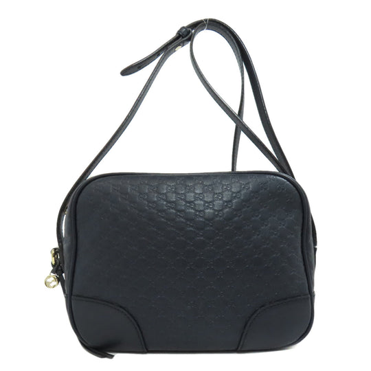 GUCCI Shoulder Bag 449413 leather Navy GG Signature Microsima Outlet Women Used Authentic