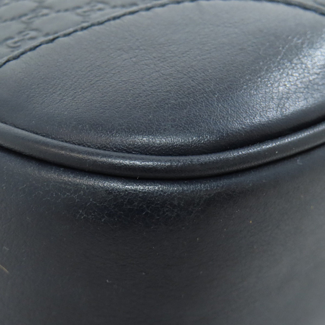 GUCCI Shoulder Bag 449413 leather Navy GG Signature Microsima Outlet Women Used Authentic