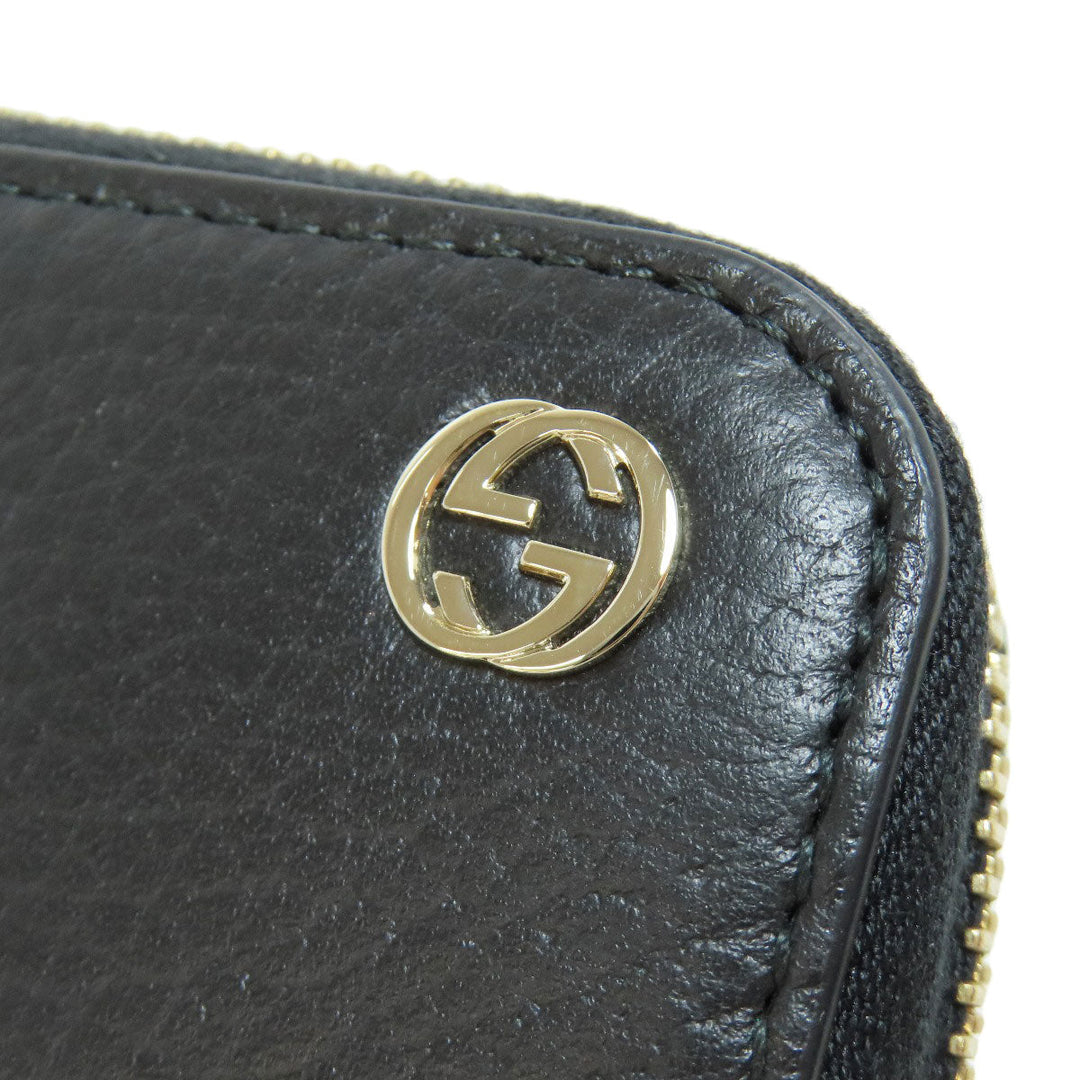 GUCCI Long Wallet Purse 449347 leather black Interlocking G Women Used Authentic