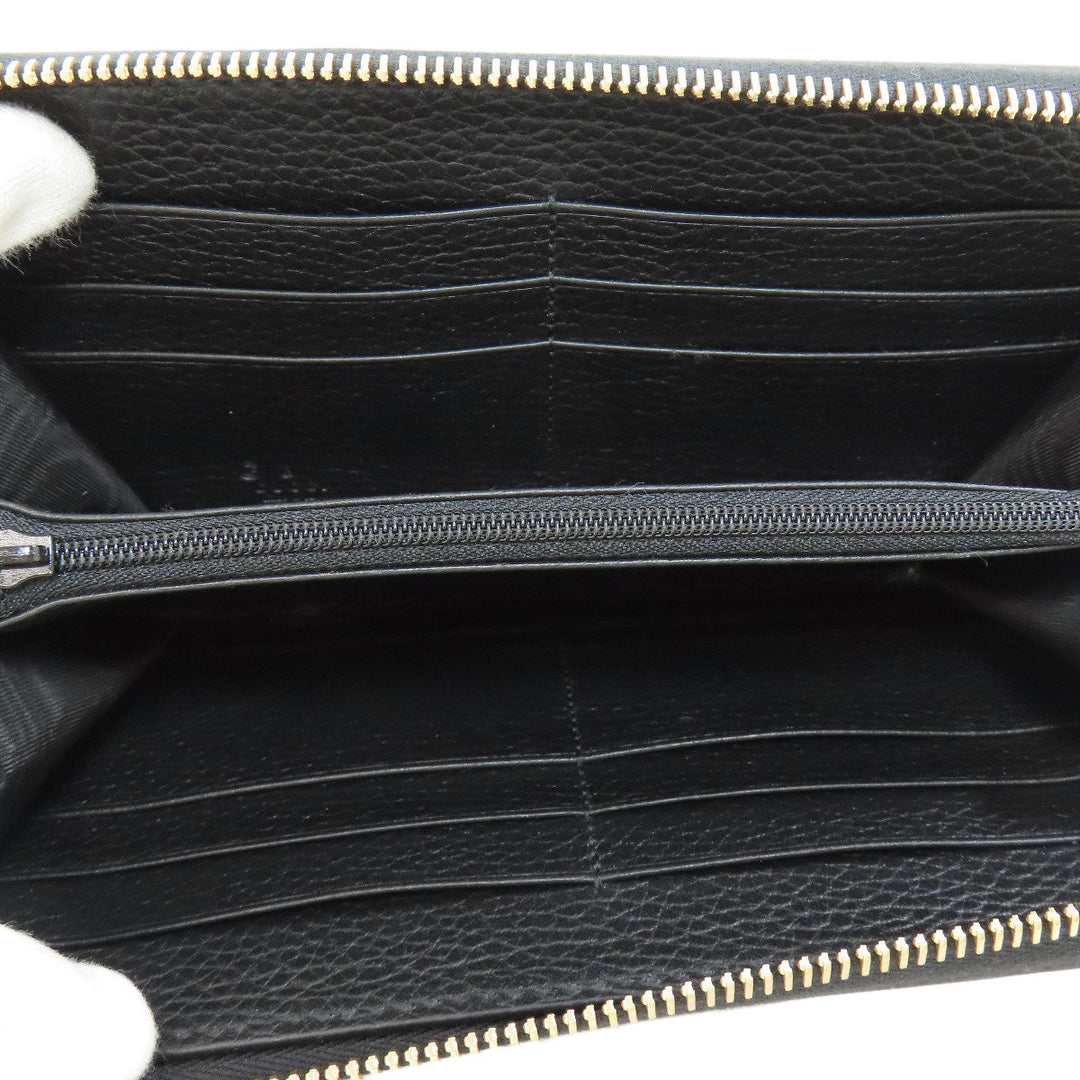 GUCCI Long Wallet Purse 449347 leather black Interlocking G Women Used Authentic