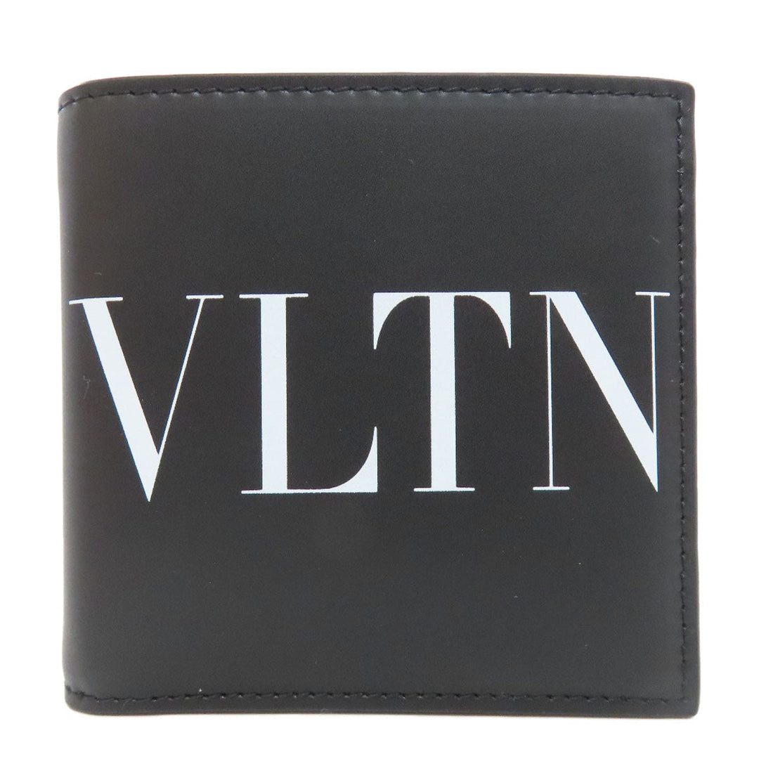 VALENTINO Bifold Wallet leather black logo mens Used Authentic