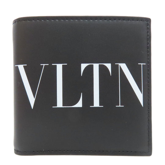 VALENTINO Bifold Wallet leather black logo mens Used Authentic