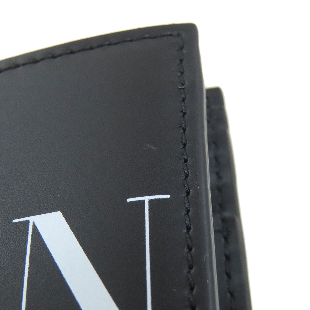 VALENTINO Bifold Wallet leather black logo mens Used Authentic