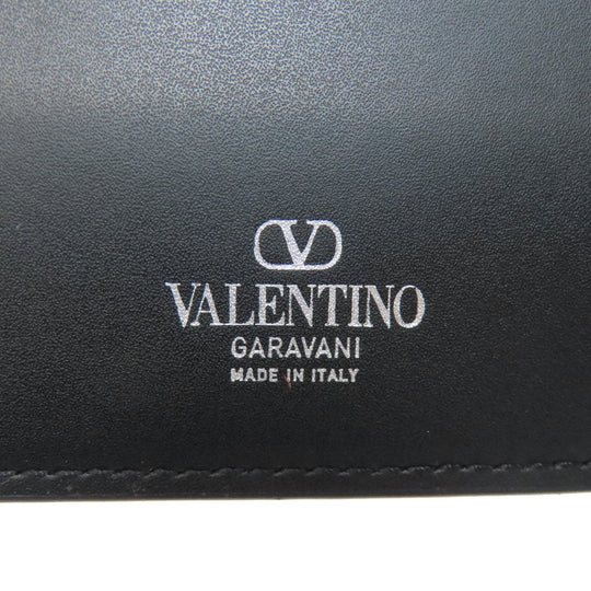 VALENTINO Bifold Wallet leather black logo mens Used Authentic