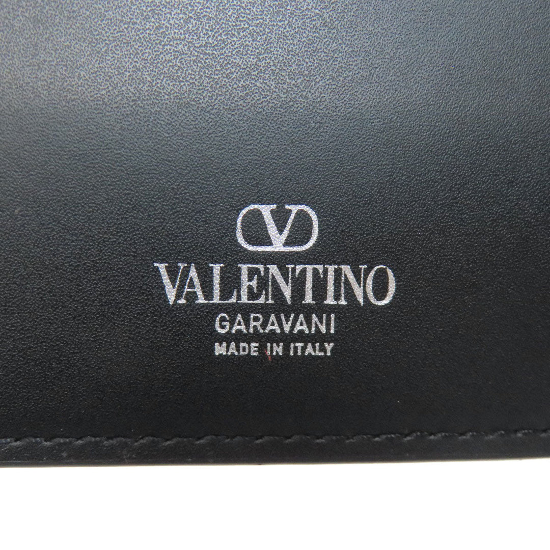 VALENTINO Bifold Wallet leather black logo mens Used Authentic