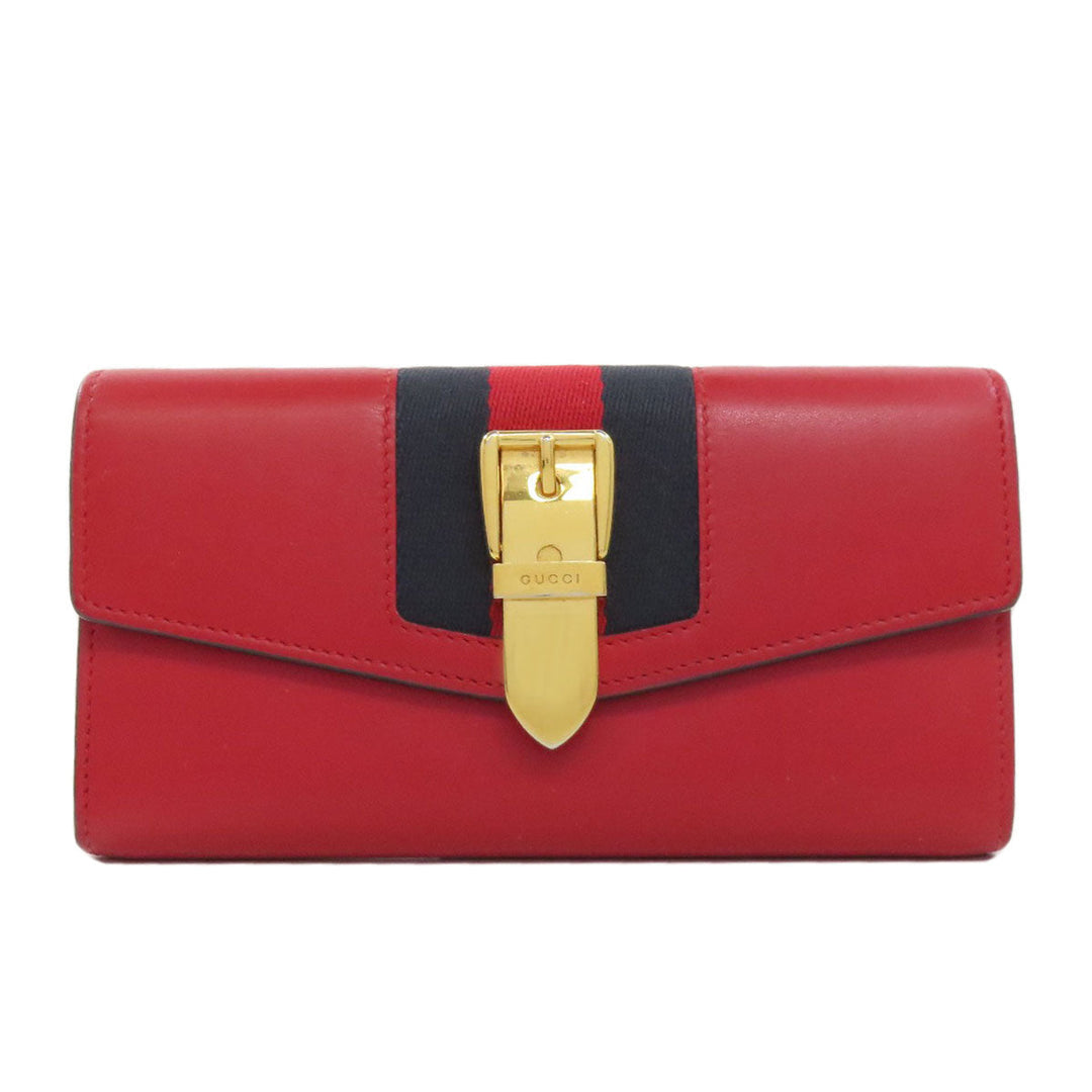 GUCCI Long Wallet Purse 476084 leather Red Sylvie Continental Women Used Authentic