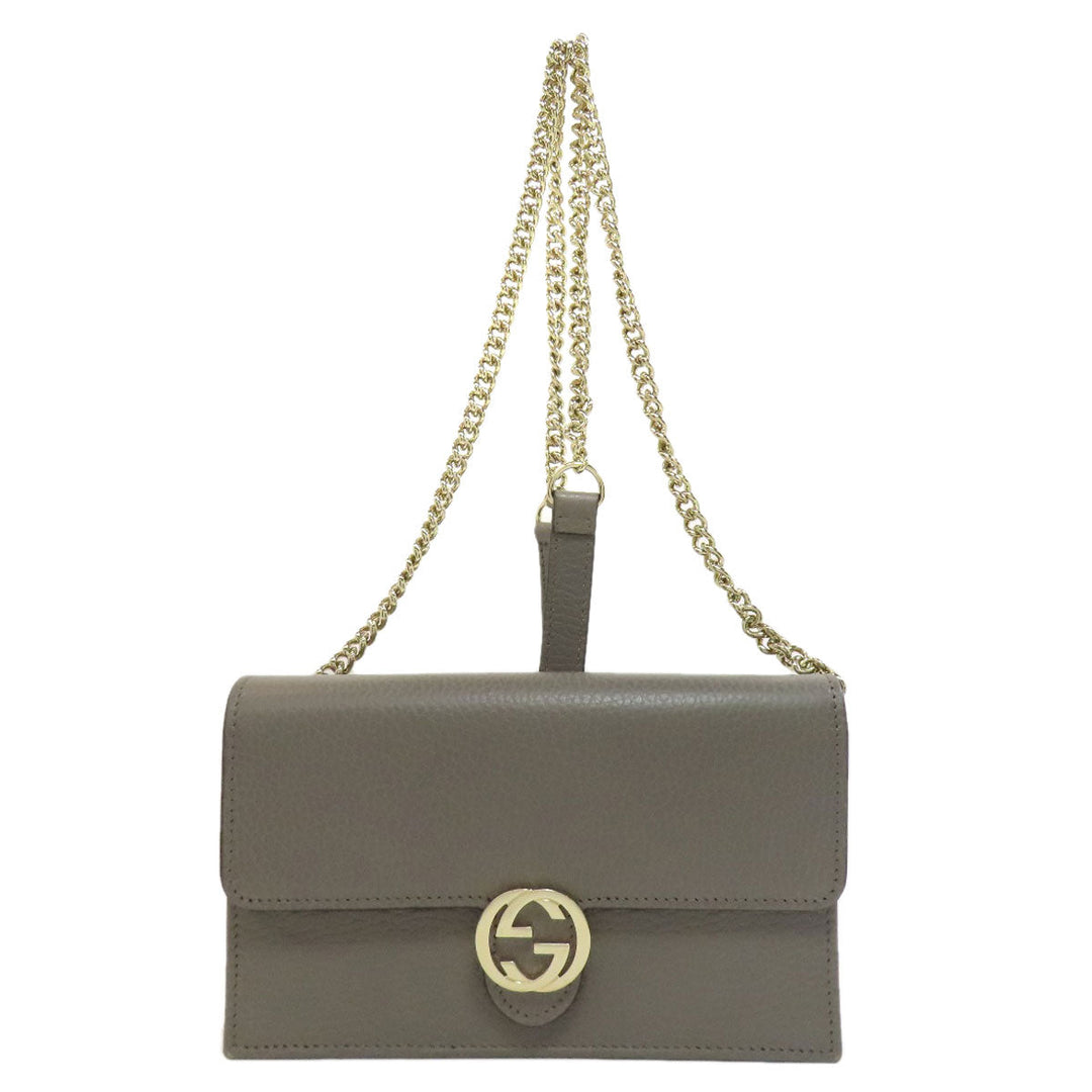 GUCCI Long Wallet Purse 510314 leather gray Outlet Chain Wallet Interlocking G Women Used Authentic