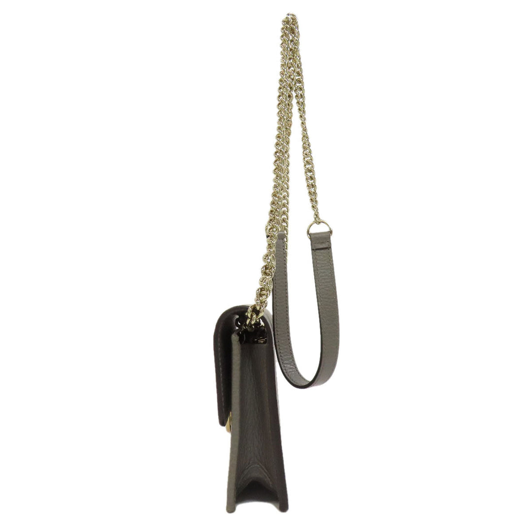 GUCCI Long Wallet Purse 510314 leather gray Outlet Chain Wallet Interlocking G Women Used Authentic