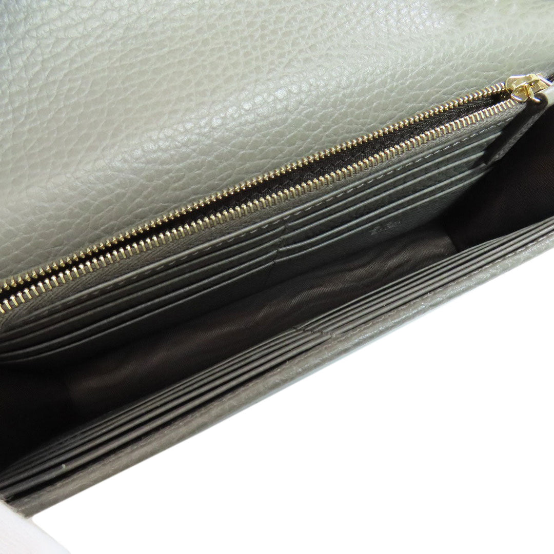 GUCCI Long Wallet Purse 510314 leather gray Outlet Chain Wallet Interlocking G Women Used Authentic
