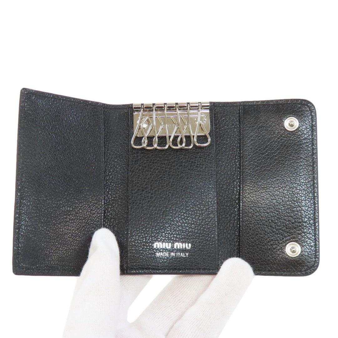 MIUMIU Key case Key holder  leather black Madras Pearl