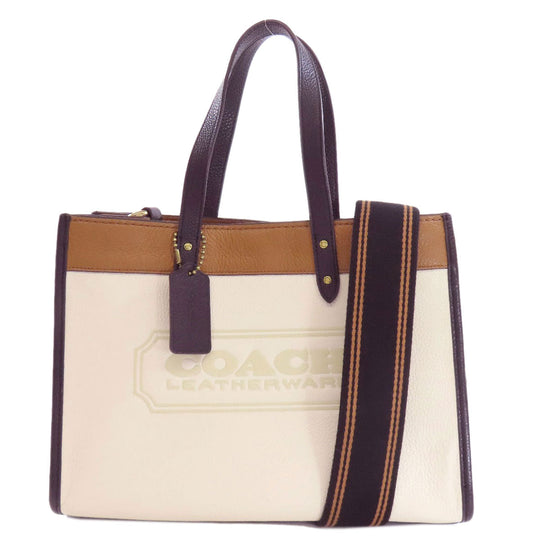 COACH Handbag C0777 leather white Field Tote 30 Color Block 2WAY Women Used Authentic