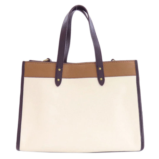COACH Handbag C0777 leather white Field Tote 30 Color Block 2WAY Women Used Authentic
