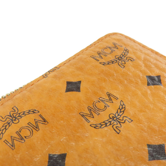 MCM Long Wallet Purse PVC Brown Zip Around Women Used Authentic