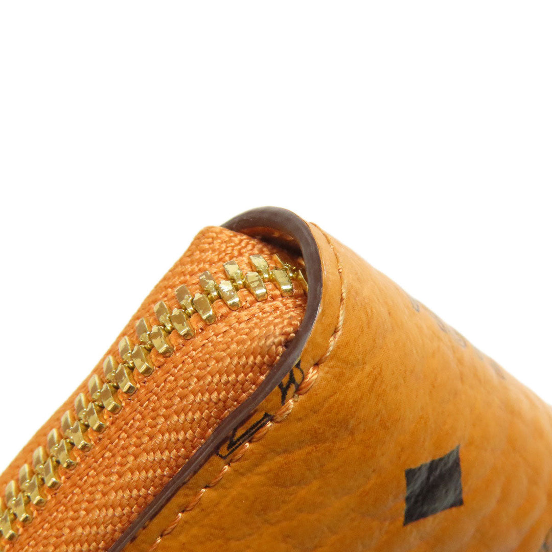 MCM Long Wallet Purse PVC Brown Zip Around Women Used Authentic