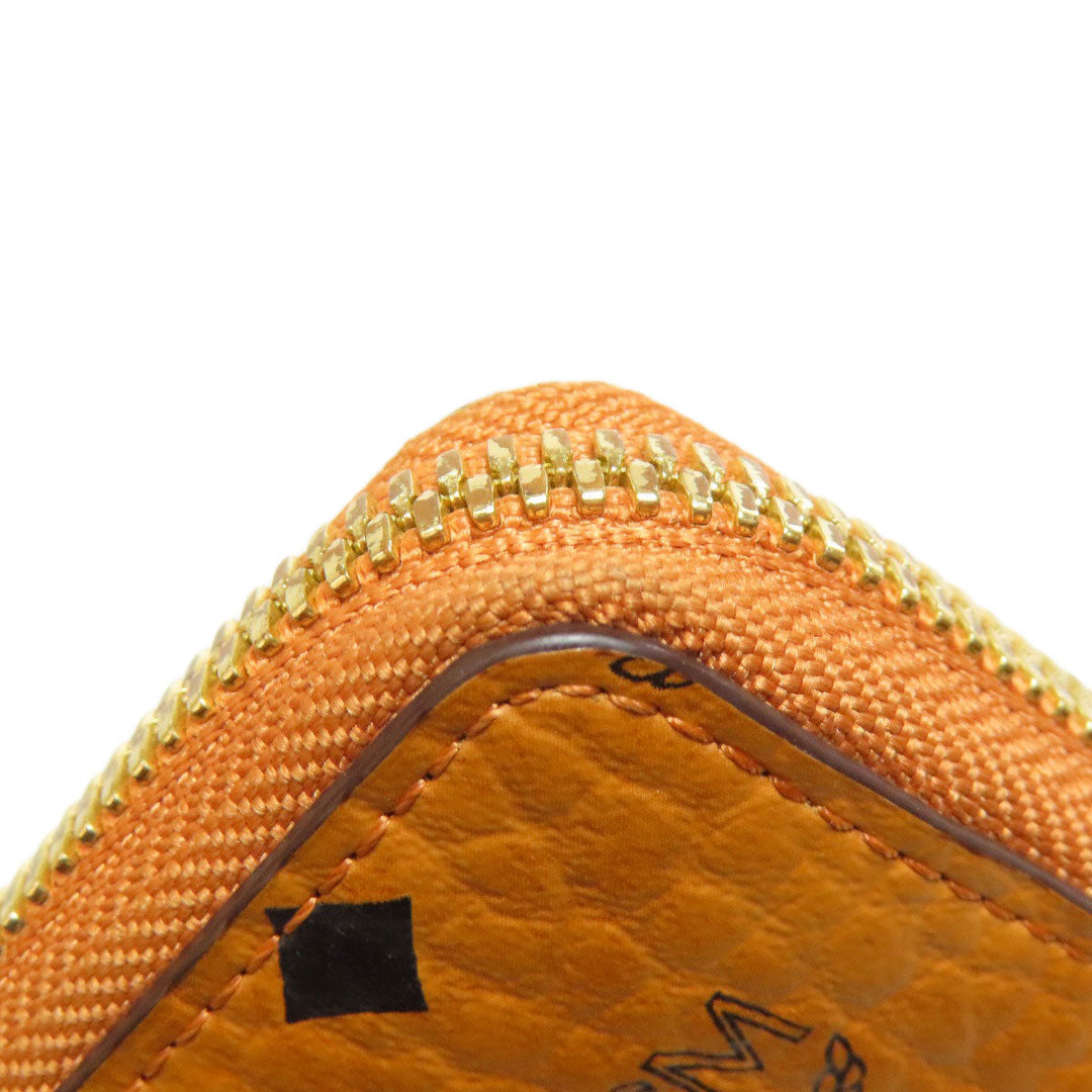 MCM Long Wallet Purse PVC Brown Zip Around Women Used Authentic