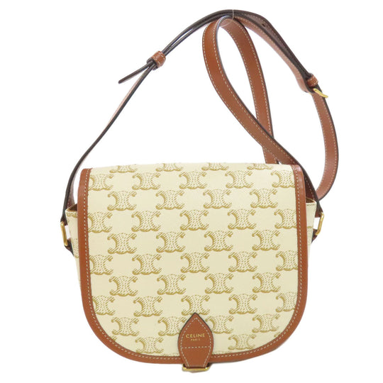 CELINE Shoulder Bag Calfskin white Macadam Pattern