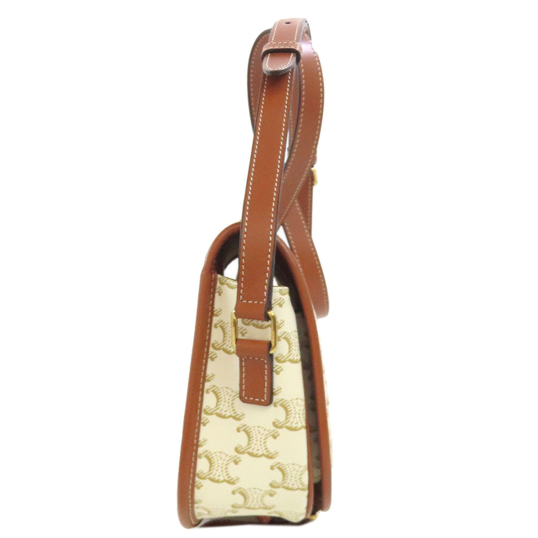 CELINE Shoulder Bag Calfskin white Macadam Pattern