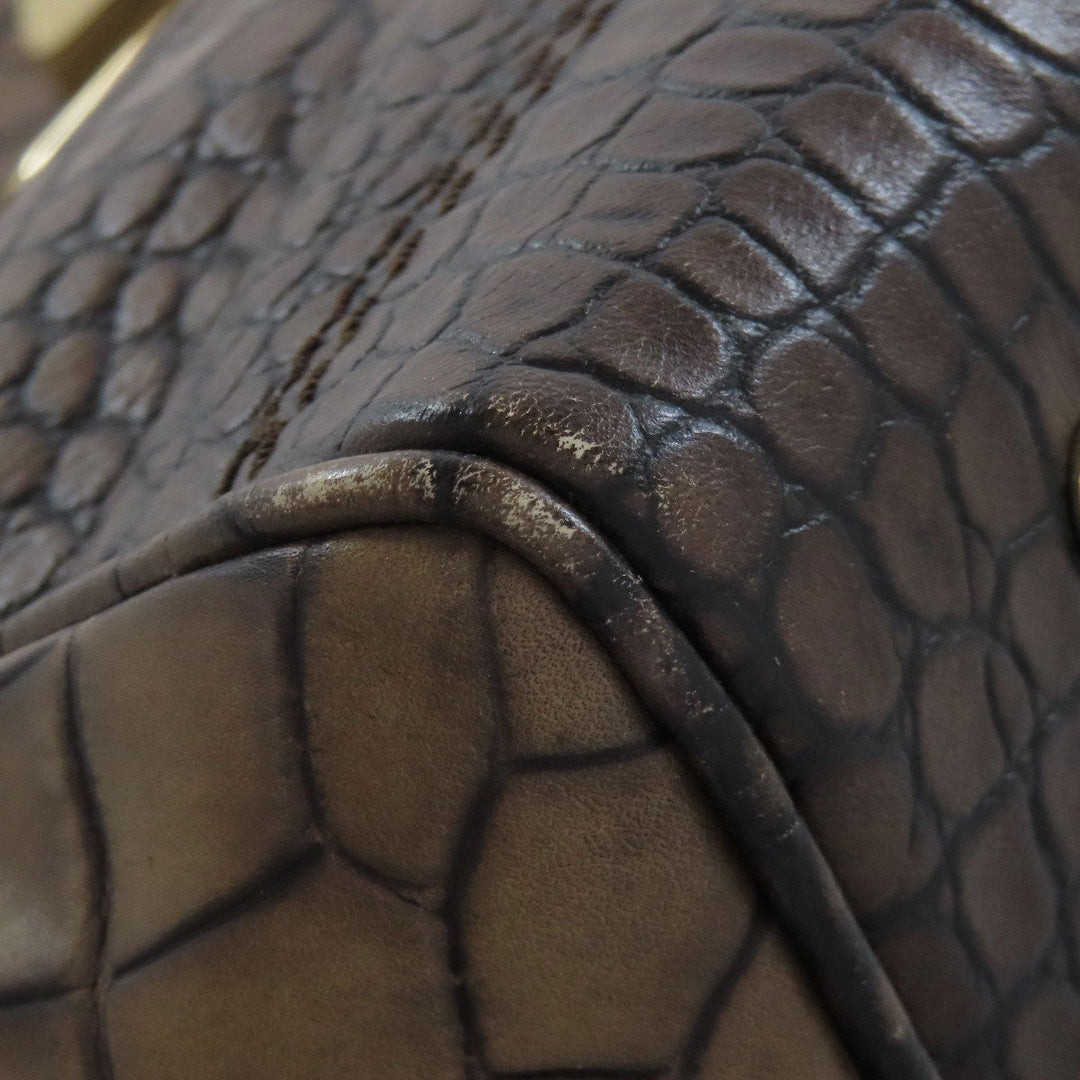 MAX MARA Tote Bag leather Brown Embossing Women Used Authentic