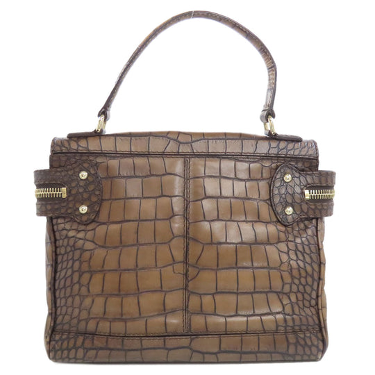 MAX MARA Tote Bag leather Brown Embossing Women Used Authentic