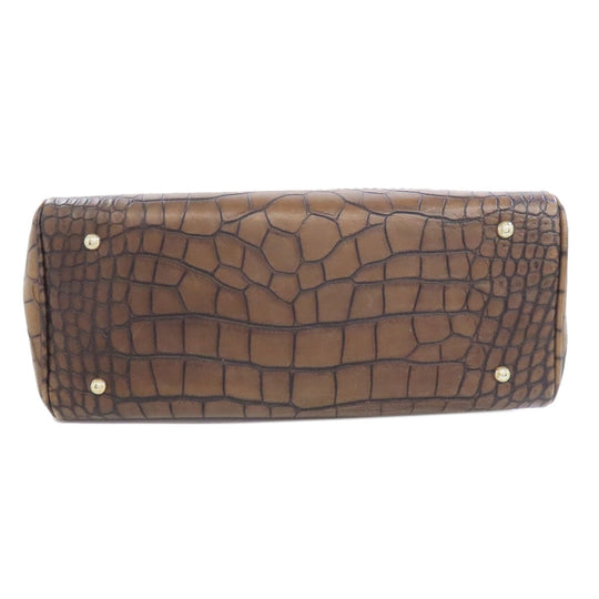 MAX MARA Tote Bag leather Brown Embossing Women Used Authentic