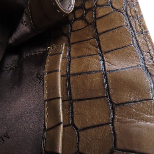 MAX MARA Tote Bag leather Brown Embossing Women Used Authentic