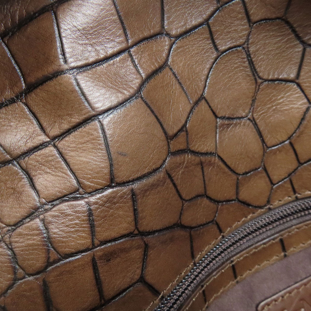 MAX MARA Tote Bag leather Brown Embossing Women Used Authentic