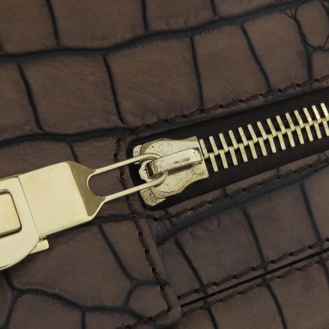 MAX MARA Tote Bag leather Brown Embossing Women Used Authentic