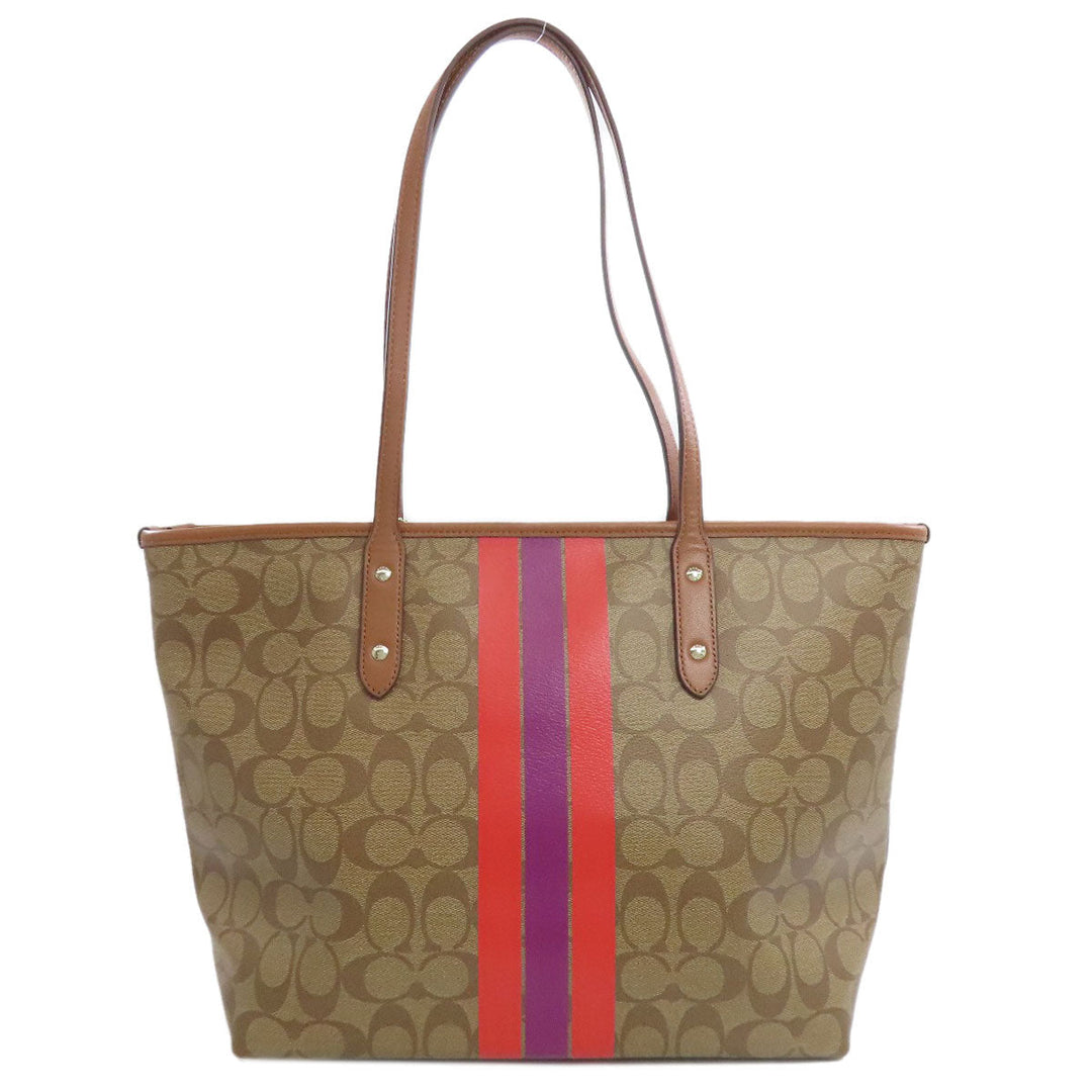 COACH Tote Bag F38405 PVC Brown Signature Women Used Authentic