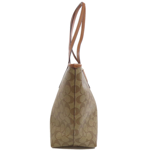 COACH Tote Bag F38405 PVC Brown Signature Women Used Authentic