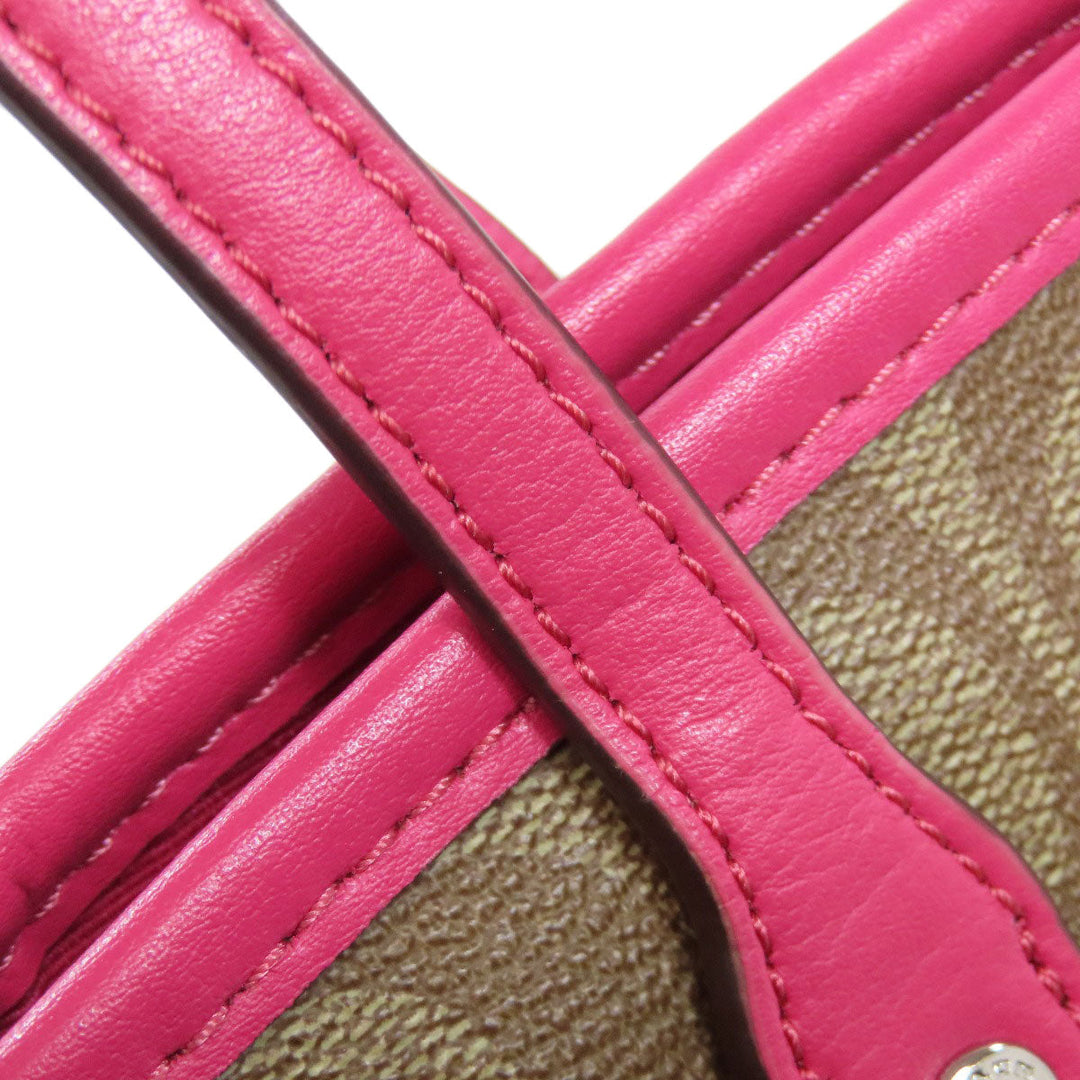 COACH Tote Bag F57842 PVC Brown Signature Women Used Authentic