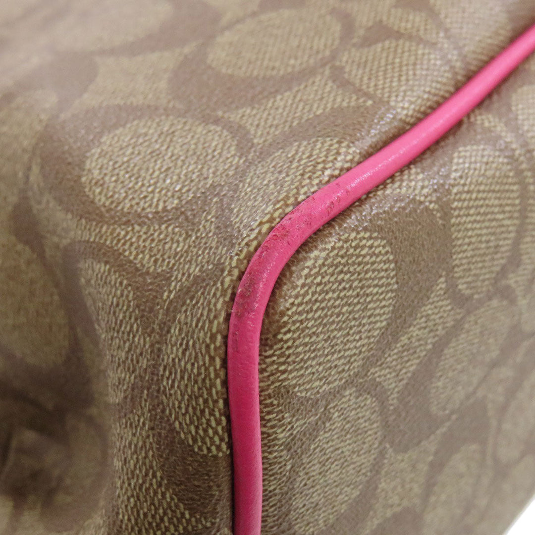 COACH Tote Bag F57842 PVC Brown Signature Women Used Authentic