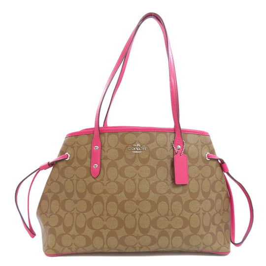 COACH Tote Bag F57842 PVC Brown Signature Women Used Authentic