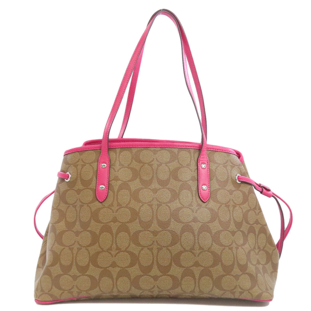 COACH Tote Bag F57842 PVC Brown Signature Women Used Authentic