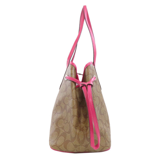 COACH Tote Bag F57842 PVC Brown Signature Women Used Authentic