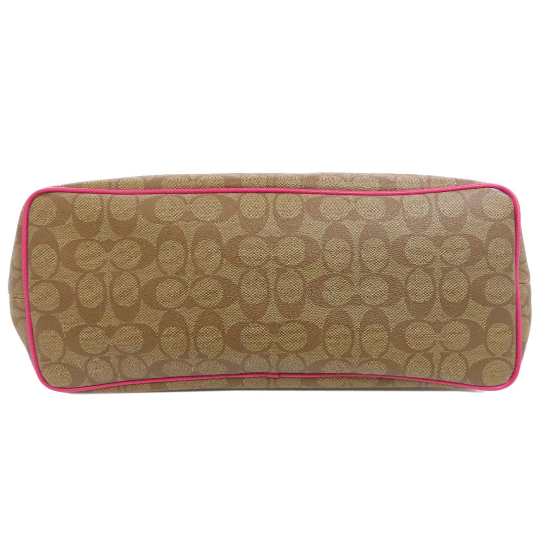 COACH Tote Bag F57842 PVC Brown Signature Women Used Authentic