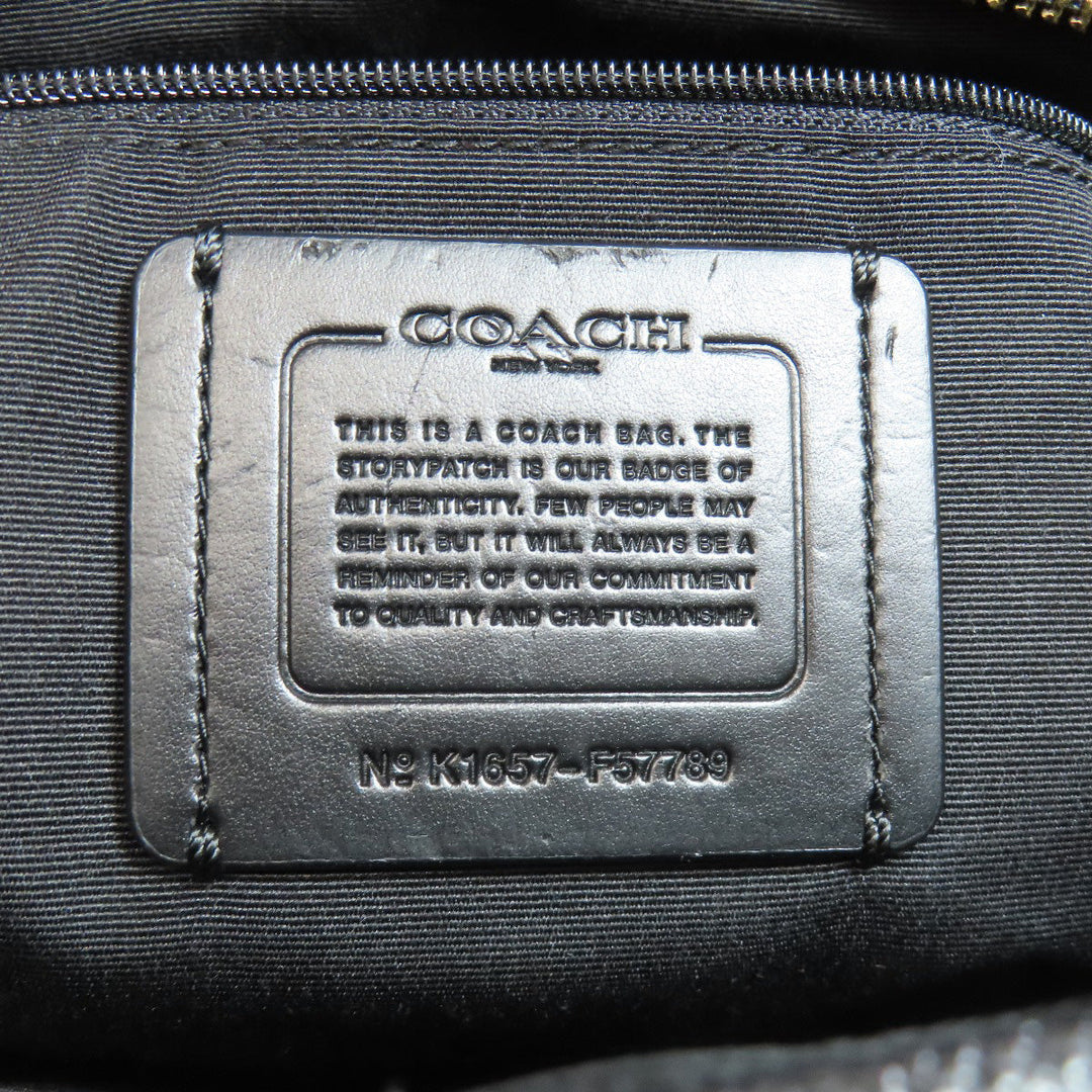 COACH Tote Bag F57789 leather black logo Women Used Authentic