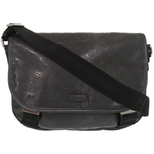 GUCCI Shoulder Bag 201732 PVC coated canvas black GG implementation Messenger bag mens Used Authentic