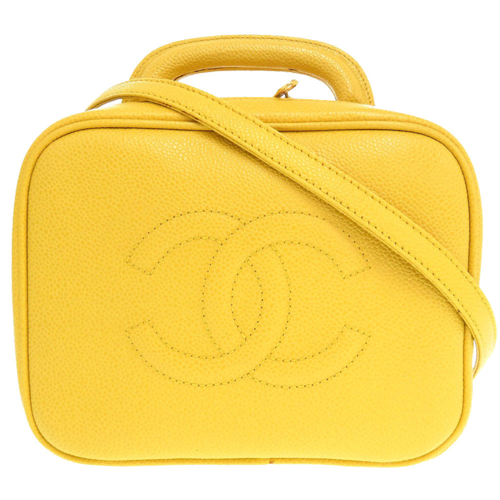 CHANEL Shoulder Bag Caviar skin yellow COCO Mark Vanity Bag Women Used Authentic