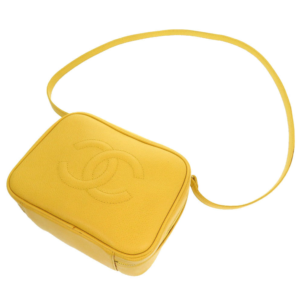 CHANEL Shoulder Bag Caviar skin yellow COCO Mark Vanity Bag Women Used Authentic