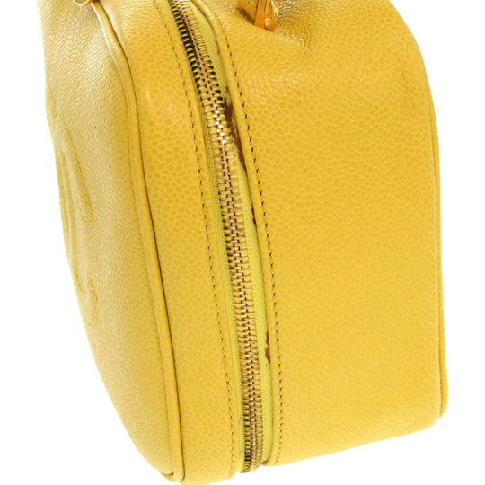 CHANEL Shoulder Bag Caviar skin yellow COCO Mark Vanity Bag Women Used Authentic