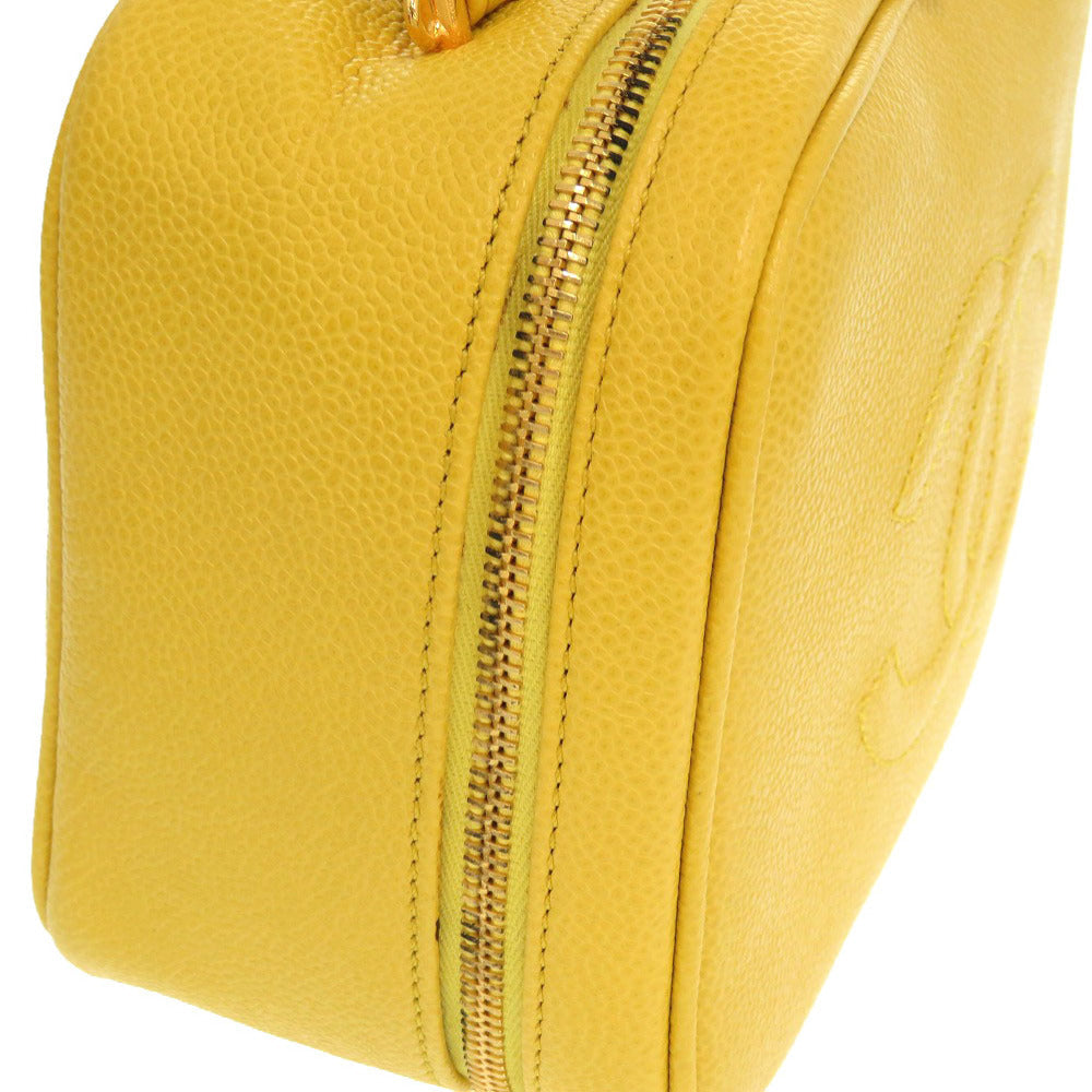 CHANEL Shoulder Bag Caviar skin yellow COCO Mark Vanity Bag Women Used Authentic