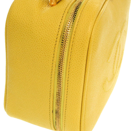 CHANEL Shoulder Bag Caviar skin yellow COCO Mark Vanity Bag Women Used Authentic
