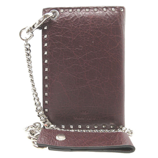 VALENTINO Bifold Wallet leather Bordeaux Chain Wallet Rockstud mens(Unisex) Used Authentic