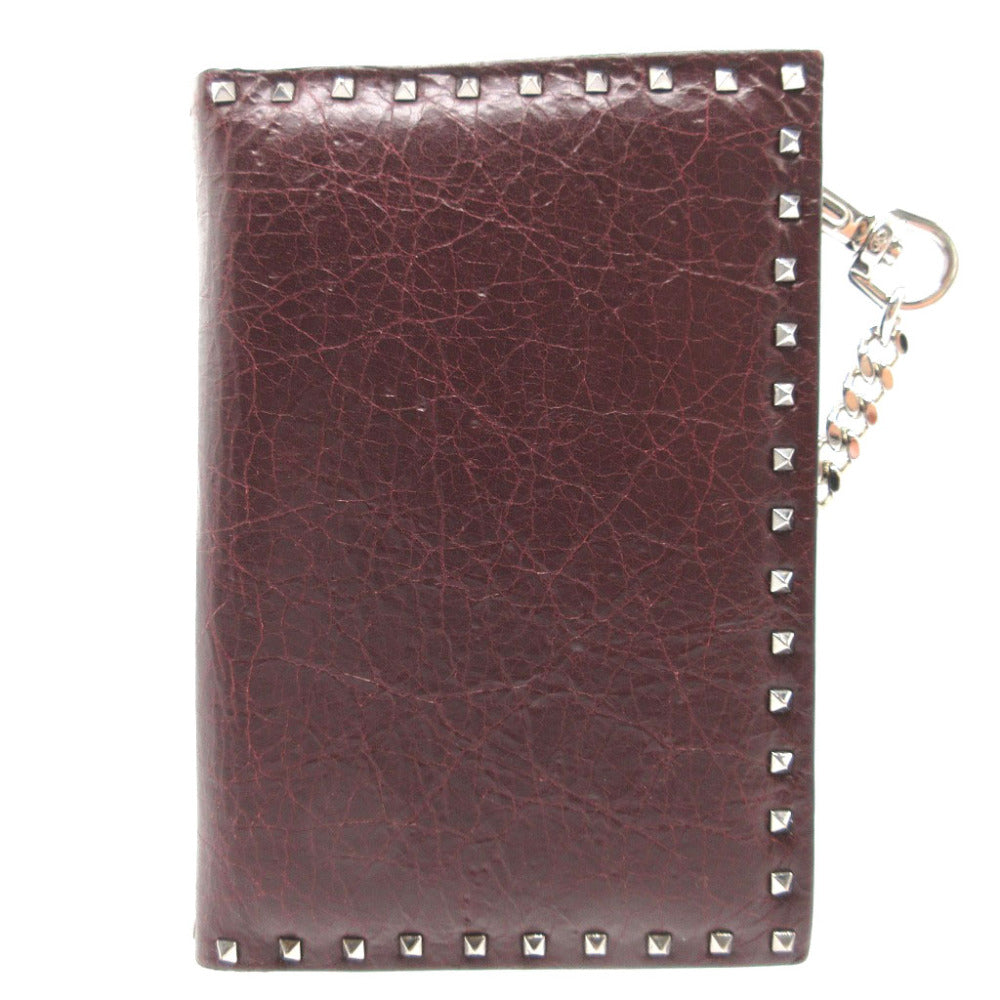 VALENTINO Bifold Wallet leather Bordeaux Chain Wallet Rockstud mens(Unisex) Used Authentic